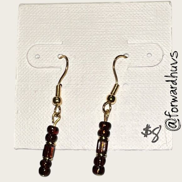 Bundle Sale 3 for $15 | Hand Crafted Red Bead Earrings – Gold Hook - Picture 1 of 7